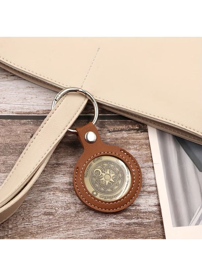 Brown Leather Hand Stitched Sobriety Coin Holder Keychain For AA Chips Recovery Tokens - Image 2